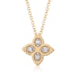 Roberto Coin &quot;Princess&quot; Diamond-Accented Flower Necklace in 18kt Yellow Gold