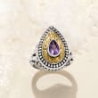 .70 Carat Amethyst Bali-Style Ring in Sterling Silver and 18kt Yellow Gold