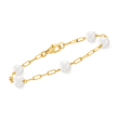 6.5-7mm Cultured Pearl and 18kt Gold Over Sterling Paper Clip Link Station Bracelet