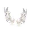 4.5-7.5mm Cultured Pearl and 2.30 ct. t.w. White Topaz Ear Climbers in Sterling Silver