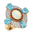 Opal and 3.70 ct. t.w. Multi-Gemstone Ring in 18kt Gold Over Sterling Silver