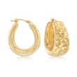 Andiamo 14kt Yellow Gold Textured Hoop Earrings