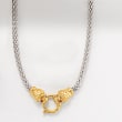 18kt Gold Over Sterling and Sterling Silver Double Lion Head Necklace