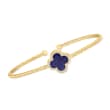 Charles Garnier &quot;Color Me&quot; Lapis Clover and .10 ct. t.w. CZ Cuff Bracelet in 18kt Gold Over Sterling