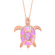 Pink Synthetic Opal Sea Turtle Pendant Necklace in 18kt Rose Gold Over Sterling