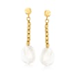 10-11mm Cultured Pearl and Bead Drop Earrings in 18kt Gold Over Sterling