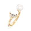 7.5-8mm Cultured Pearl Ring with CZ Accents in 18kt Yellow Gold Over Sterling Silver