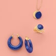 Lapis Crescent Moon Necklace with Diamond Accents in 14kt Yellow Gold