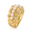 C. 1990 Vintage 3mm Cultured Pearl and .10 ct. t.w. Diamond Quilted Ring in 14kt Yellow Gold