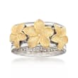 Sterling Silver and 14kt Yellow Gold Floral Bismark-Link Ring