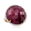 25.00 Carat Red Corundum and .30 ct. t.w. White Topaz Ring in 14kt Gold Over Sterling
