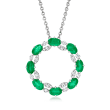 1.70 ct. t.w. Emerald and .28 ct. t.w. Diamond Eternity Circle Pendant Necklace in 14kt White Gold