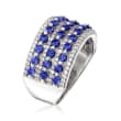 2.90 ct. t.w. Simulated Sapphire and .54 ct. t.w. CZ Multi-Row Ring in Sterling Silver