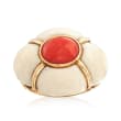 C. 1950 Vintage Pink Coral and Bone Ring in 14kt Yellow Gold