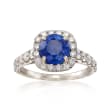 C. 1990 Vintage 1.50 Carat Sapphire and .85 ct. t.w. Diamond Ring in 14kt White Gold