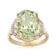 8.50 Carat Green Prasiolite Ring with Diamond Accents in 14kt Gold Over Sterling