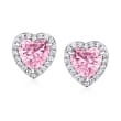 3.80 ct. t.w. Simulated Pink Sapphire and .40 ct. t.w. CZ Heart Earrings in Sterling Silver