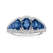 3.60 ct. t.w. Sapphire Three-Stone Ring with .31 ct. t.w. Diamonds in 14kt White Gold