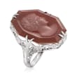 C. 1980 Vintage Red Carnelian Intaglio Ring in 18kt White Gold