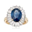 C. 1990 Vintage 4.66 Carat Ceylon Sapphire and 2.20 ct. t.w. Diamond Ring in Platinum and 18kt Yellow Gold