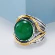 Green Chalcedony Cabochon Ring in Sterling Silver with 14kt Yellow Gold