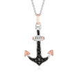 .30 ct. t.w. Black Spinel and White Zircon-Accented Anchor Pendant Necklace in Sterling Silver and 18kt Rose Gold Over Sterling