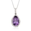 2.65 Carat Amethyst Pendant Necklace with .10 ct. t.w. Diamonds in 14kt White Gold