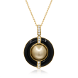 10-12mm Golden Cultured South Sea Pearl Pendant Necklace with Onyx and .16 ct. t.w. Diamonds in 14kt Yellow Gold