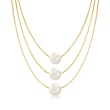 9-9.5mm Cultured Pearl Three-Strand Layered Necklace in 18kt Gold Over Sterling