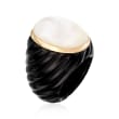 Mother-Of-Pearl and Black Agate Ring in 14kt Yellow Gold