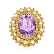 C. 1980 Vintage 7.00 Carat Amethyst and 3mm Cultured Pearl Ring in 14kt Yellow Gold
