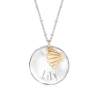 Sterling Silver Personalized Disc Necklace with 4mm Cultured Pearl and 14kt Yellow Gold Shell Charm