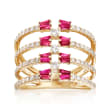 1.10 ct. t.w. Ruby and .69 ct. t.w. Diamond Multi-Row Open-Space Ring in 14kt Yellow Gold