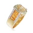 6.00 Carat Green Prasiolite and 3.30 ct. t.w. Citrine Ring with White Zircons in 18kt Gold Over Sterling