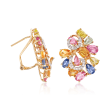 8.00 ct. t.w. Multicolored Sapphire and .27 ct. t.w. Diamond Cluster Earrings in 14kt Yellow Gold