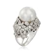 C. 1990 Vintage 14mm Cultured Pearl and 2.20 ct. t.w. Diamond Ring in 18kt White Gold