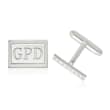 14kt White Gold Laser Recessed Letters Rectangle Monogram Cuff Links