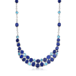 Multi-Shape Lapis and 15.65 ct. t.w. Blue Topaz Collar Necklace in Sterling Silver
