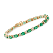 7.50 ct. t.w. Emerald and .23 ct. t.w. Diamond Station Bracelet in 14kt Yellow Gold