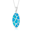 Blue Synthetic Opal Mosaic Pendant Necklace in Sterling Silver