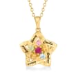 Personalized Birthstone and Name Star Pendant Necklace in 14kt Gold