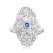 C. 1980 Vintage .40 ct. t.w. Diamond Oval Ring with Sapphire Accent in 18kt White Gold