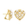C. 1990 Vintage 3mm Cultured Pearl and .60 ct. t.w. Diamond Basketweave Heart Earrings in 18kt Yellow Gold