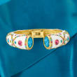 Multicolored Crystal and Blue Swarovski Crystal Cuff Bracelet with White Enamel in 18kt Gold Over Sterling