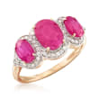 2.48 ct. t.w. Triple-Ruby and .28 ct. t.w. Diamond Ring in 14kt Yellow Gold