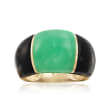 Green Jade and Onyx Dome Ring in 14kt Yellow Gold