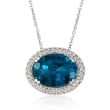 6.00 Carat London Blue Topaz and .23 ct. t.w. Diamond Necklace in 14kt White Gold