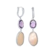 Pink Mother-of-Pearl and 3.30 ct. t.w. Amethyst Hoop Drop Earrings in Sterling Silver