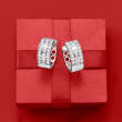 1.00 ct. t.w. Baguette and Round Diamond Hoop Earrings in Sterling Silver