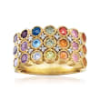 1.20 ct. t.w. Multi-Gemstone and .14 ct. t.w. Diamond Ring in 18kt Gold Over Sterling